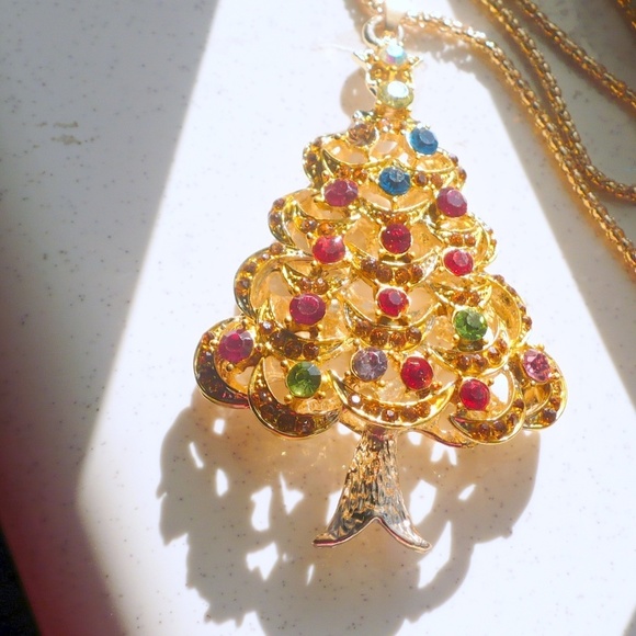 ❤️ NEW Rhinestone Tree Necklace Crystal Multi-Color Pendant 24" Chain - Picture 1 of 7